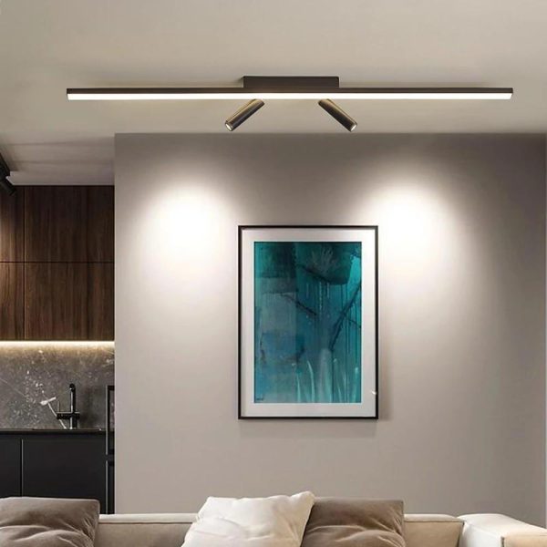 Unique 2-Spotlights Black Linear Semi-Flush Mount Ceiling LED Light - Image 2
