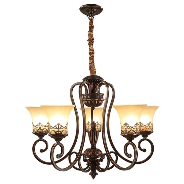 5-light Bending Metal Bar Upside Down Glass Shade Vintage Chandelier Ceiling Light - Image 4