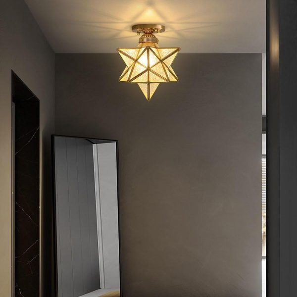 Geometric Multi Pointed Star Pendant Light Metal Glass Entryway Lighting - Image 4