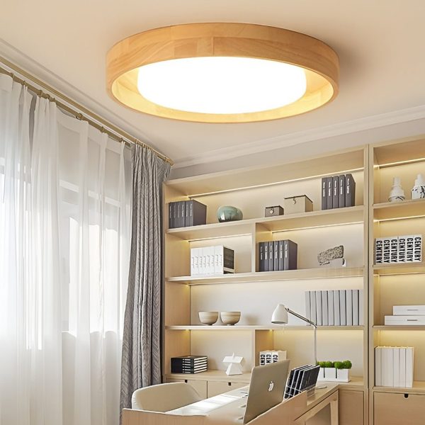 Round Dimmable LED Wooden Nordic Ceiling Lights Fixture Flush Mount Ceiling Lamp - Image 2