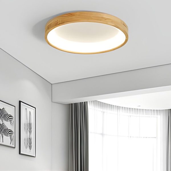 Round Dimmable LED Wooden Nordic Ceiling Lights Fixture Flush Mount Ceiling Lamp - Image 5