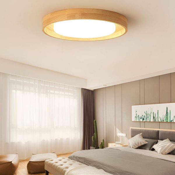 Round Dimmable LED Wooden Nordic Ceiling Lights Fixture Flush Mount Ceiling Lamp - Image 3