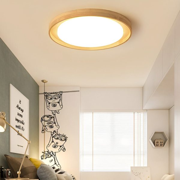 Round Dimmable LED Wooden Nordic Ceiling Lights Fixture Flush Mount Ceiling Lamp - Image 4