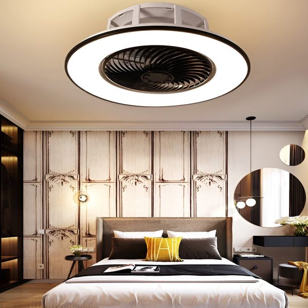 Round Stepless Dimming LED Black Modern Bladeless Ceiling Fans Lights
