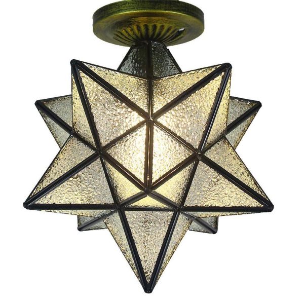 Geometric Multi Pointed Star Pendant Light Metal Glass Entryway Lighting - Image 2