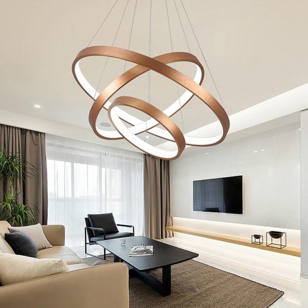 Acrylic Bronze 3-Tier Ring Chandelier Dimmable LED, 59" Adjustable Pendant Lights - Image 4