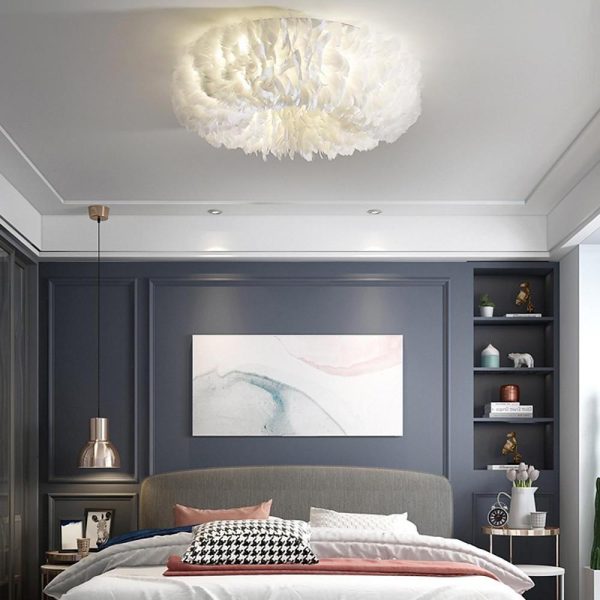 Round Feathers LED Nordic Ceiling Lights Flush Mount Lighting Chandelier - Image 7