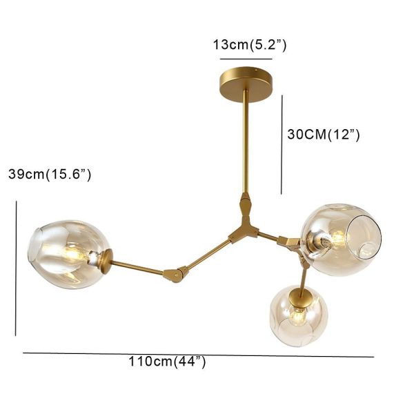 3 Bulbs Geometrical LED Modern Glass Sputnik Chandelier Pendant Light - Image 5