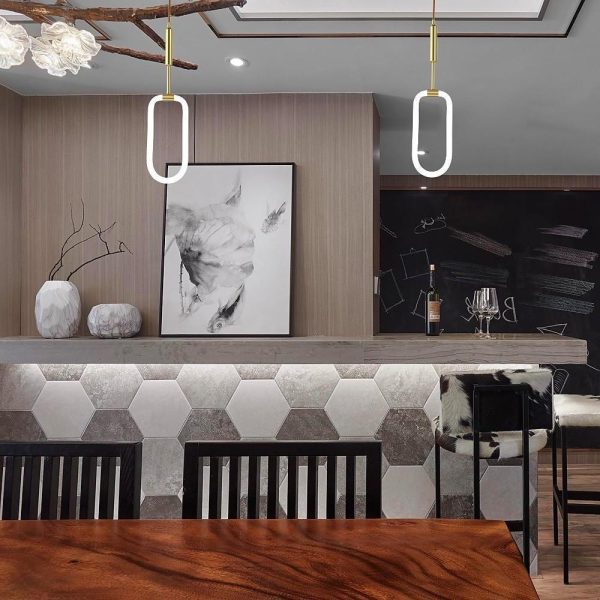 Rounded Rectangular Copper LED Nordic Kitchen Island Lighting Pendant Light - Image 3