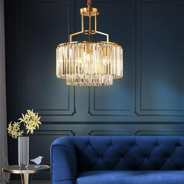 Round Crystal Copper LED Nordic Chandeliers Island Lights Pendant Light - Image 3