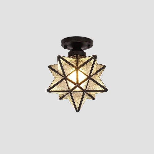 Geometric Multi Pointed Star Pendant Light Metal Glass Entryway Lighting - Image 6