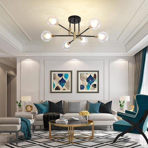 Modern Metal Glass Flush Mount Sputnik Light LED Bedroom Ceiling Lights - Image 6