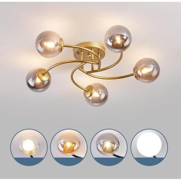 5-light Glass Globe Design Swirled Metal LED Modern Ceiling Lights - Image 13