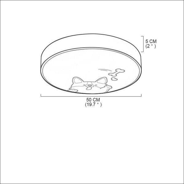 Circular Dog Image Flush Mount Drum Light LED Metal Bedroom Ceiling Light for Baby Kids - Image 4