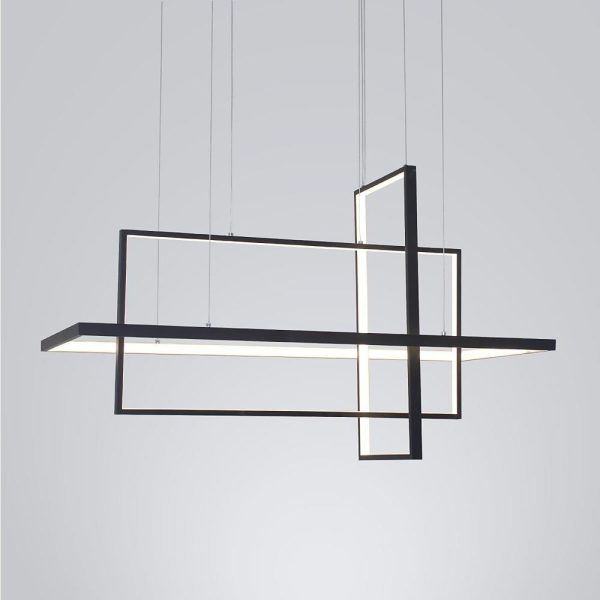 31.5'' Three-Part Futuristic Square Rectangular Hybrid Aluminum Chandelier with Capable Ambient Lights - Image 16