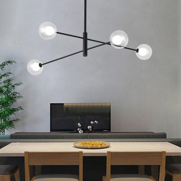 4-light Glass LED Linear Design Black Modern Sputnik Chandelier Ceiling Lights - Image 2