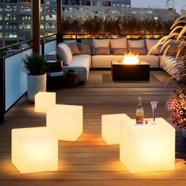 Solar-Powered Luminous LED Cube White Waterproof Outdoor Floor Light