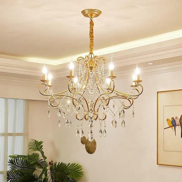 Vintage 8-Light Candle Chandelier with Crystal Accents - Image 2