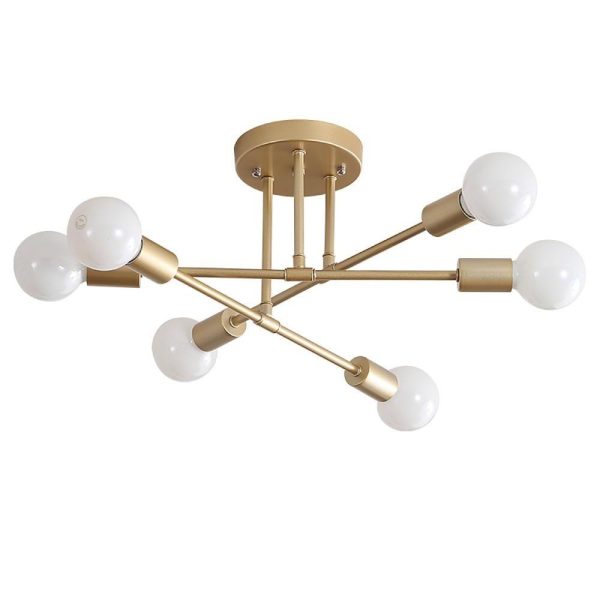 6-Light Globes LED Linear Sputnik Chandelier Modern Semi-Flush Mount Ceiling Light - Image 4
