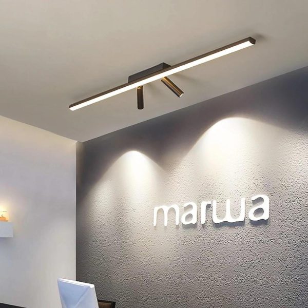 Unique 2-Spotlights Black Linear Semi-Flush Mount Ceiling LED Light - Image 4