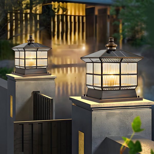 Square Bronze Hardwired/Solar Pillar Lamp Fence Post Light with 3 Step Dimming - Image 4