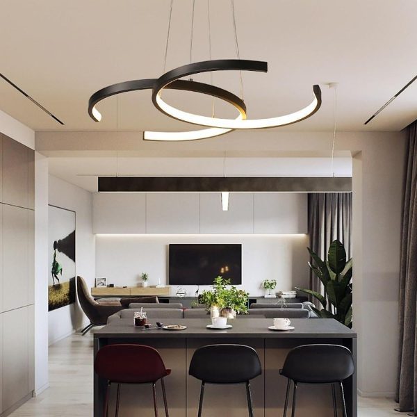 Wave Island Two Story Foyer Chandelier Metal Silica Gel Kitchen Ceiling Light - Image 2