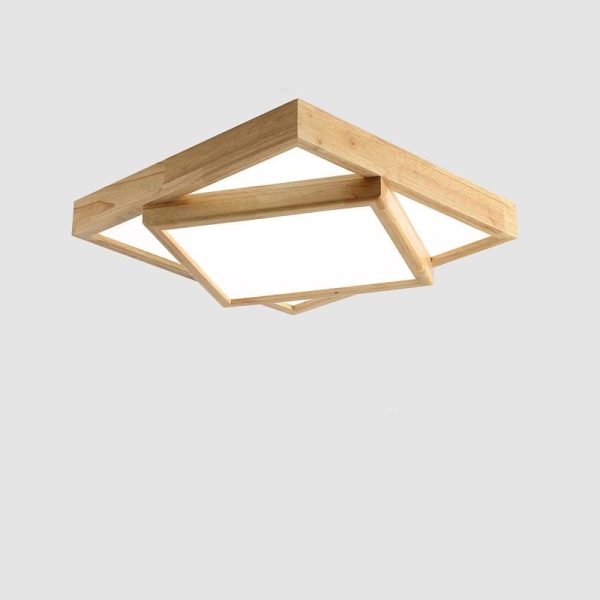 Artistic Wood Squares Dimmable LED Nordic Ceiling Light Flush Mount Lighting - Image 6