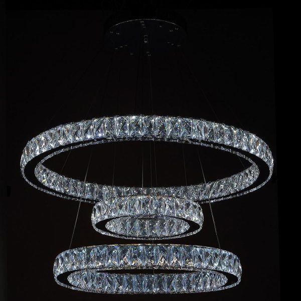 Interwoven Circle Design Chandelier Large Foyer Metal Crystal Ceiling Light - Image 4