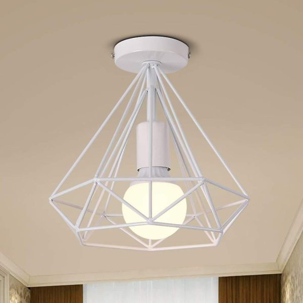 1-Light Mini Metal Geometric Caged LED Retro Flush Mount Lighting Ceiling Lights - Image 2