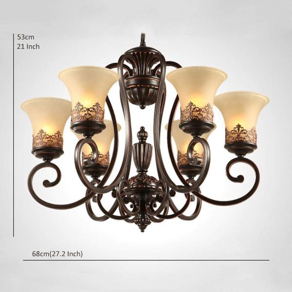 5-light Bending Metal Bar Upside Down Glass Shade Vintage Chandelier Ceiling Light - Image 9