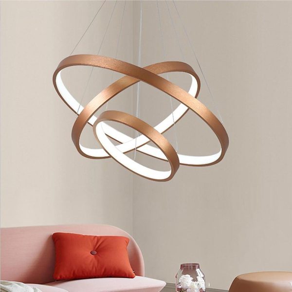 Acrylic Bronze 3-Tier Ring Chandelier Dimmable LED, 59" Adjustable Pendant Lights - Image 3