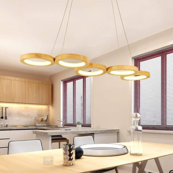 4 Circle Light Modern Wood Bamboo Acrylic Design Pendant Lighting LED Kitchen Lighting Dining Room Lighting Ceiling Light - Image 2