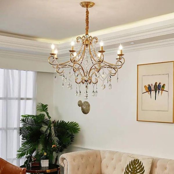 Vintage 8-Light Candle Chandelier with Crystal Accents - Image 3