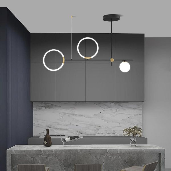 Circles LED Black Modern Chandeliers Island Lights Hanging Lamp Pendant Light - Image 3