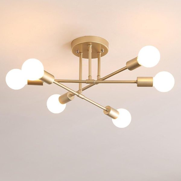 6-Light Globes LED Linear Sputnik Chandelier Modern Semi-Flush Mount Ceiling Light - Image 3