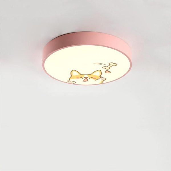 Circular Dog Image Flush Mount Drum Light LED Metal Bedroom Ceiling Light for Baby Kids - Image 2