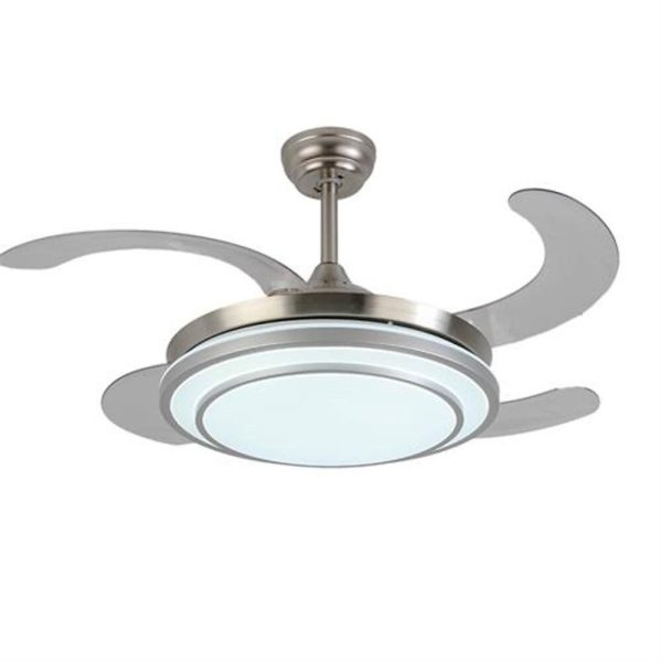 4 Blade Gold Finish Chandelier Retractable Ceiling Fan With LED Light - Image 6