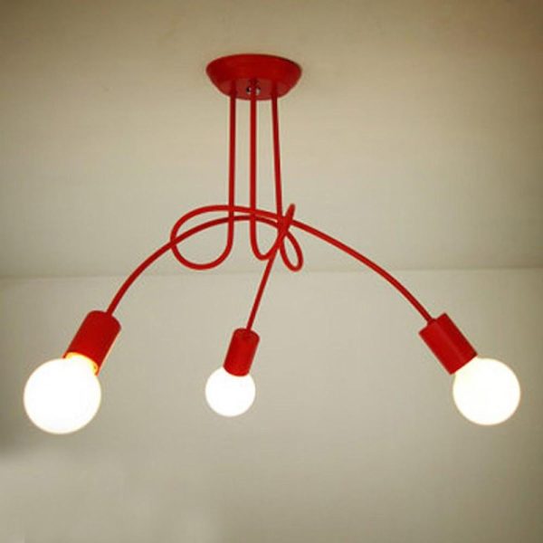 Simplistic Painted Metal Modern Chandelier Exposed Twisted Stem Lights - Image 2