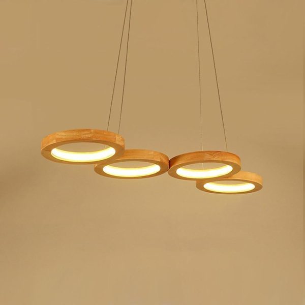 Rustic 4 Circles Wood LED Modern Pendant Lighting Chandeliers Island Lights - Image 4