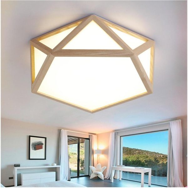 Geometric Shape Rustic Flush Mount Ceiling Light Bamboo Acrylic LED Light - Image 2