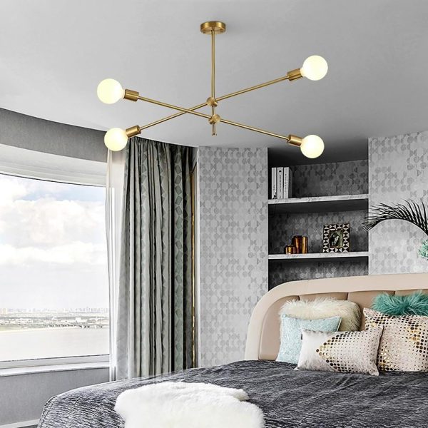 Nordic Style Sputnik Chandelier Copper Island Bedroom Ceiling Lights 4 Bulbs - Image 3