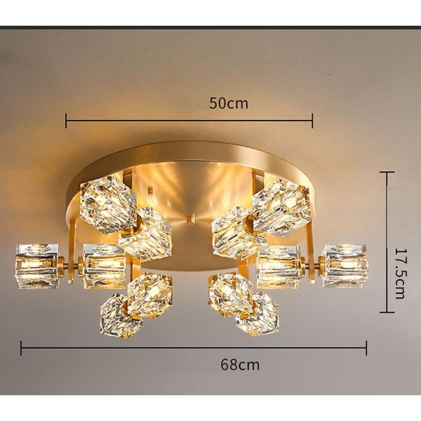 6 Light Unique Crystal Brass Flush Mount Light LED Ceiling Light - Image 7