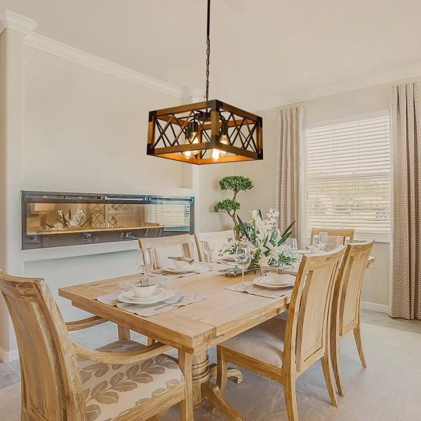 Rustic Industrial Linear Chandelier for Dining Rooms Farmhouse Rectangular/Square Light Fixture - Image 3