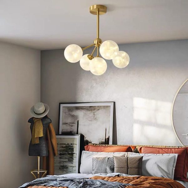 5 Globe Glass Brass Flush Mount Ceiling Light Ornate LED Ceiling Light - Image 5