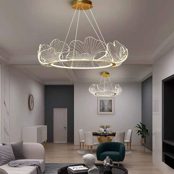 Sea-Inspired Elegant Wave Round Acrylic Chandelier with Gold Finish - 33inch Wide LED Ceiling Light - Image 3