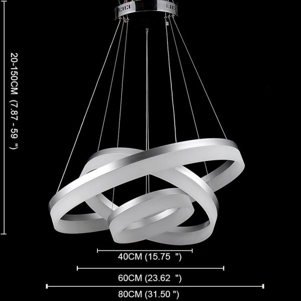 Adjustable Gradated 3 Rings Dimmable LED Modern Chandeliers Pendant Lighting - Image 2