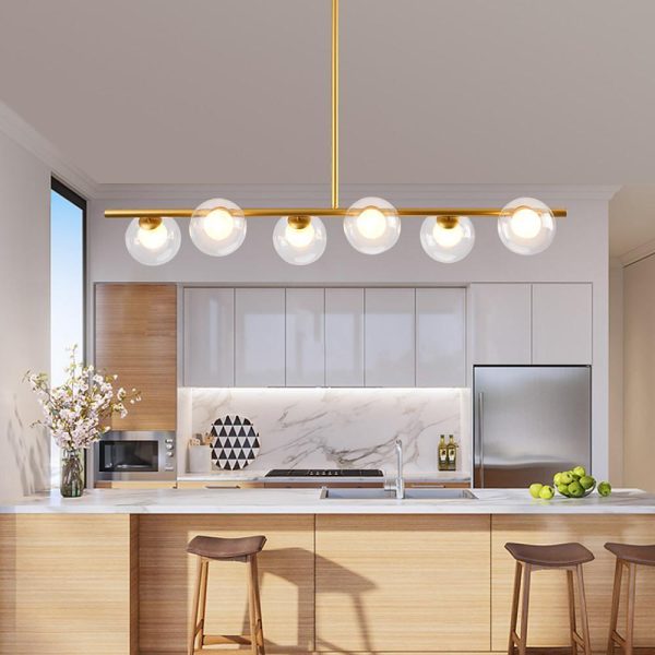 Nordic Style Modern Design Sphere Chandelier Metal Glass Ceiling Light 6 Bulbs