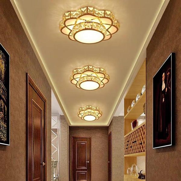Flower Effect Metal Crystal LED Flush Mount Ceiling Light for Hallway Entryway Lighting - Image 2