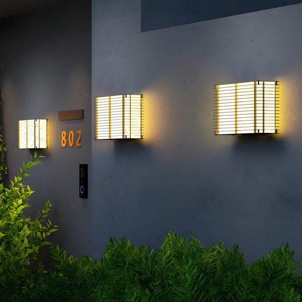 Waterproof Square Grids Stainless Steel Black Modern Solar Wall Lights - Image 2