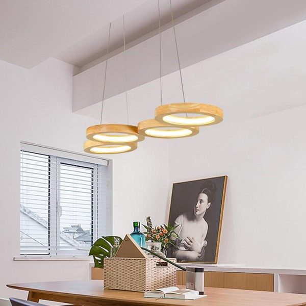 4 Circle Light Modern Wood Bamboo Acrylic Design Pendant Lighting LED Kitchen Lighting Dining Room Lighting Ceiling Light - Image 3